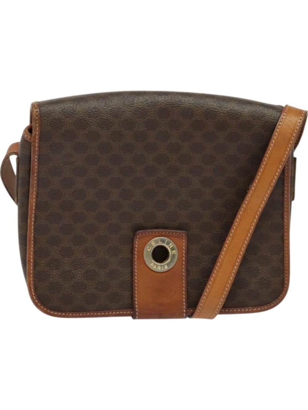 CELINE Macadam Canvas Shoulder Bag PVC Brown Gold